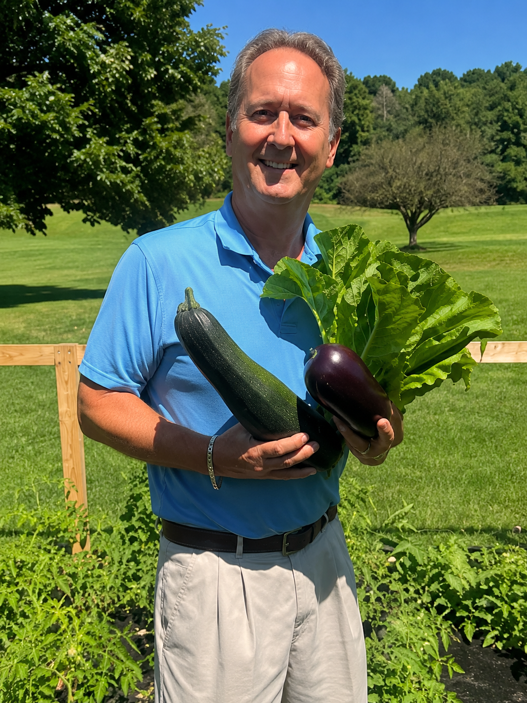 John with Veggies Grown with EcoFlourish